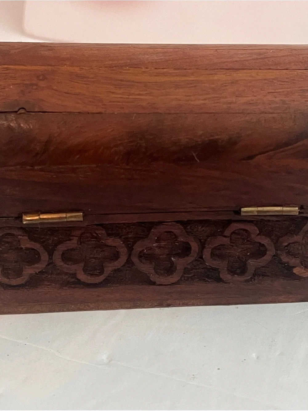 Vintage Carved Wooden Decorative Trinket Box - Rich Brown